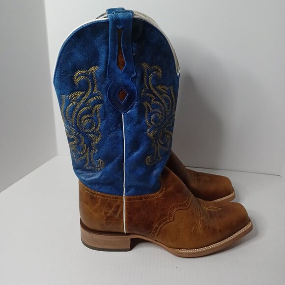 Vintage J.B. Dillon Reserve Cowboy Boots Mens 11.5EE Tan/Blue Rodeo Rancher 2004 - Picture 4 of 14